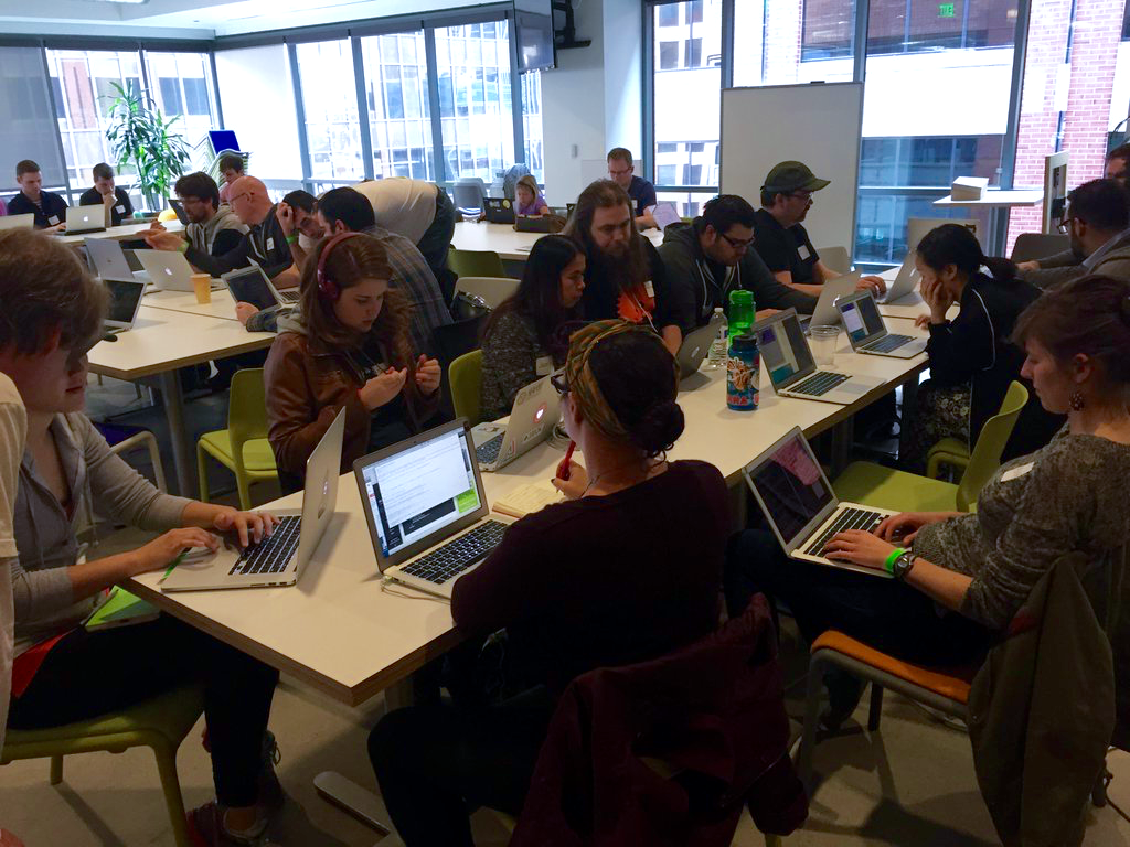 picture of NodeSchool attendees working on their computers at New Relic, San Francisco